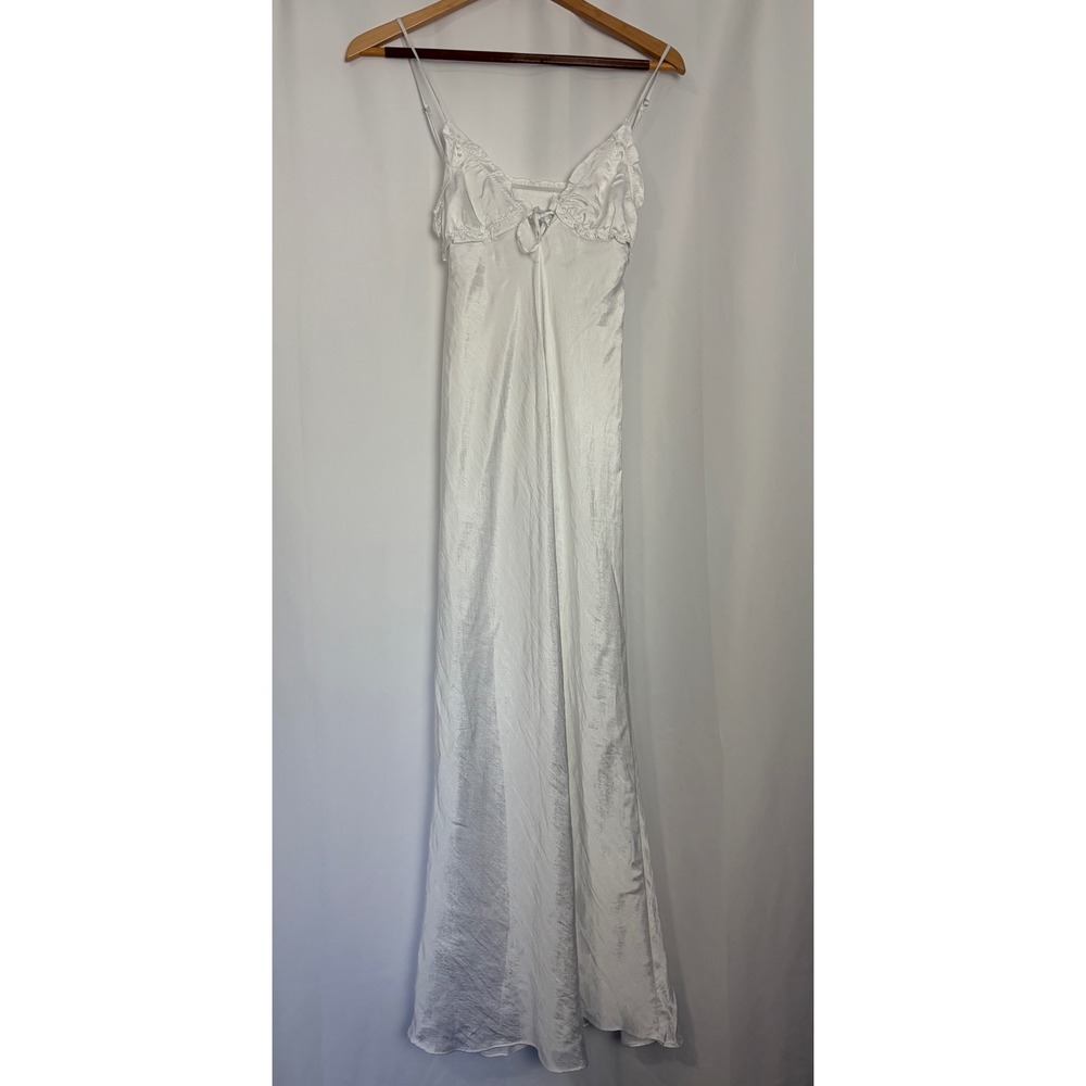 Zara White Satin Wedding Bridal Open Back Maxi Dress Small NWT Bachelorette